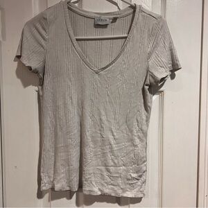 Stone White/Grey V-Neck Ribbed Top